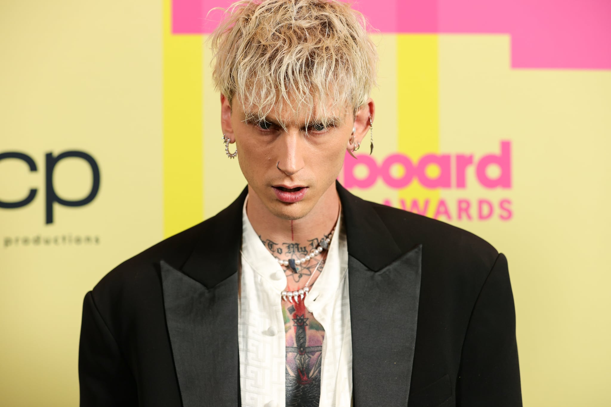 LOS ANGELES, CALIFORNIA - MAY 23: Machine Gun Kelly poses backstage for the 2021 Billboard Music Awards, broadcast on May 23, 2021 at Microsoft Theater in Los Angeles, California. (Photo by Rich Fury/Getty Images for dcp)