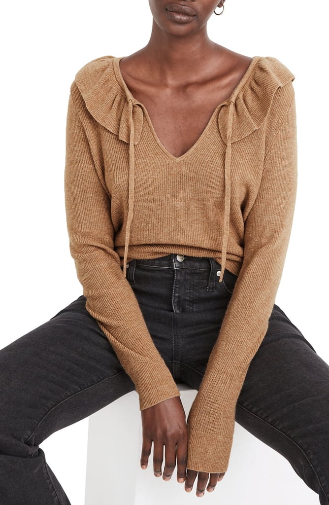 Madewell Tie Neck Ruffle Pullover Sweater