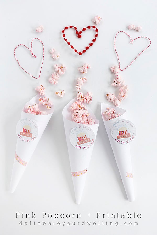 Pink Popcorn Cone Printable Valentine's Day Free Printable Cards