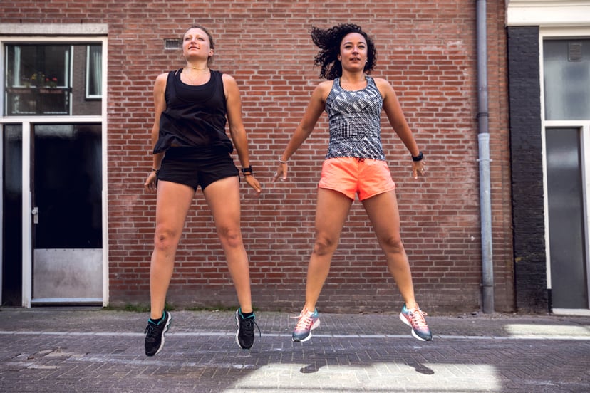 Urban runners crew training in the city in Amsterdam, Netherlands.