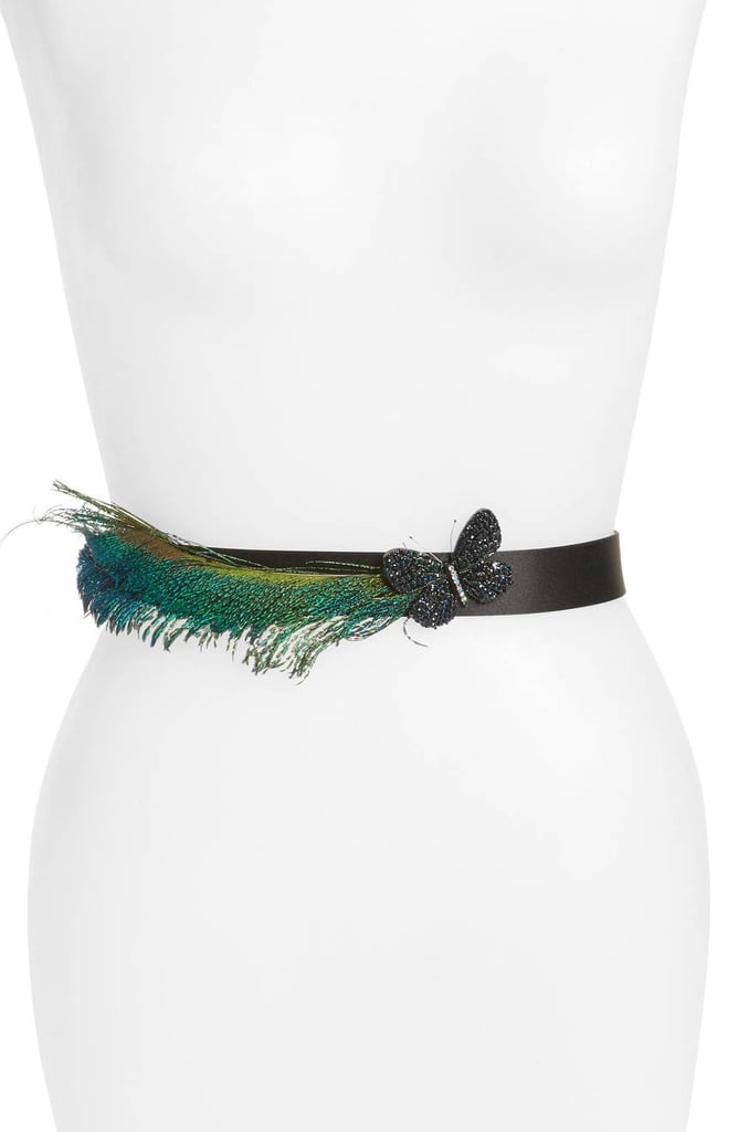 Deborah Drattell Celia Peacock Feather & Crystal Embellished Satin Belt