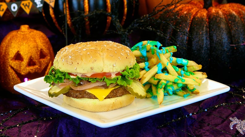 Cheeseburger and French Fries Covered in Ghostly Ooze