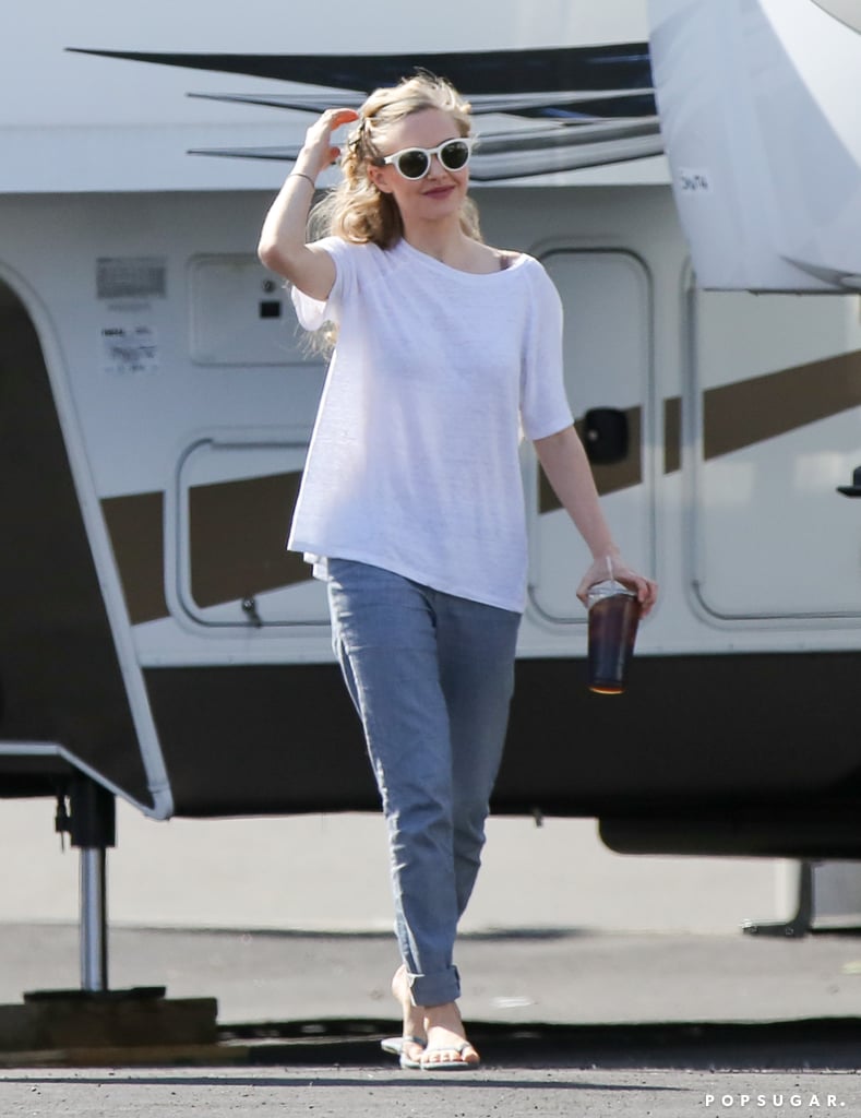 Amanda Seyfried kept it casual on the set of Ted 2 on Monday.