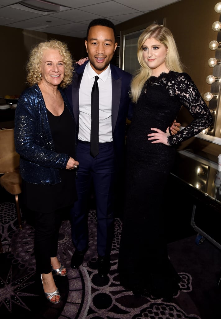 Carole King, John Legend, and Meghan Trainor got together backstage at Clive Davis's gala.