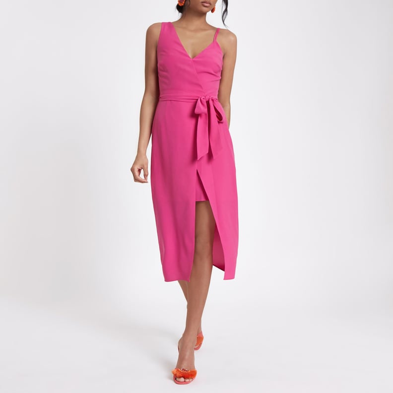 Bright Pink One-Shoulder Tie-Waist Dress