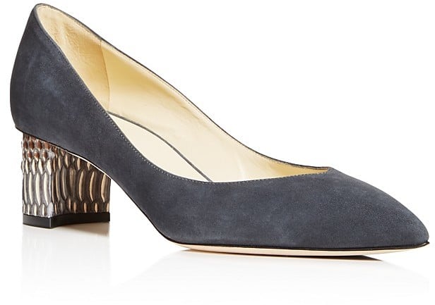 Sarah Flint Slate Suede & Snakeskin Block Heel Pumps