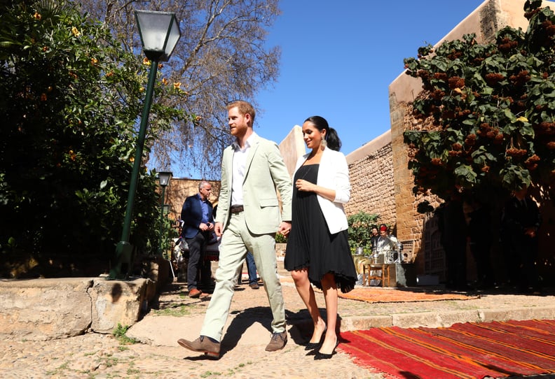 Meghan Markle Wearing a Loyd Ford Dress and Manolo Blahnik Heels in Morocco