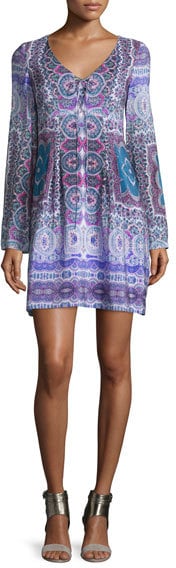 Nanette Lepore Long-Sleeve Paisley Silk Scarf Dress, Blue/Purple/Multi ($498)