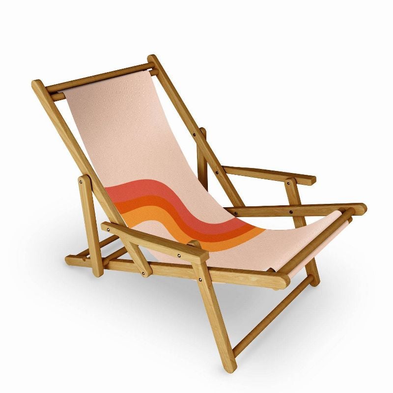 木头的沙滩椅:否认设计涂鸦梅格复古的彩虹条纹吊带椅子