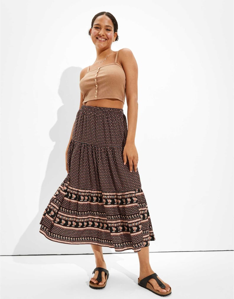 For a Boho Moment: AE Tiered Midi Skirt