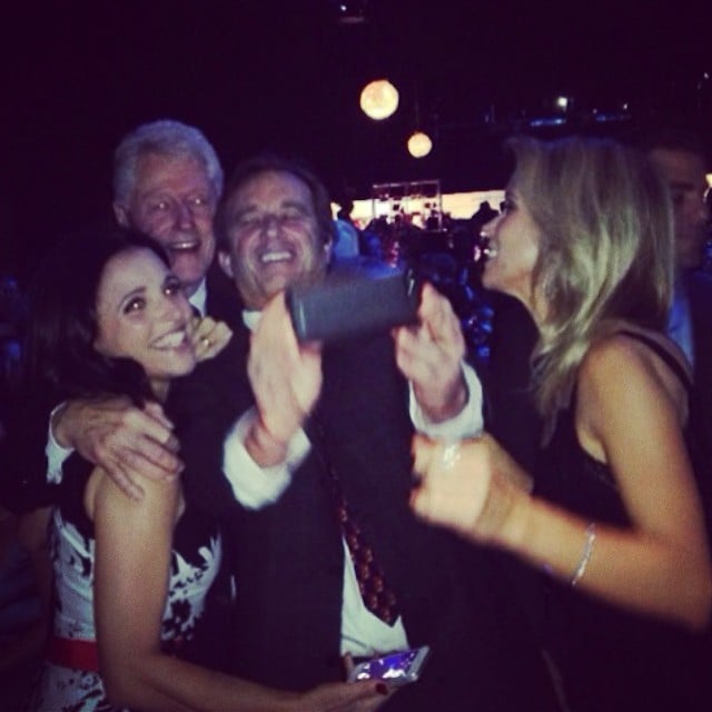 Julia Louis-Dreyfus is really on her political selfie game. On the heels of the Veep star's photo with Joe Biden earlier this month at a State Dinner, she snapped a new one with Bill Clinton at the first annual unite4:humanity gala on Thursday in LA. Andy Samberg hosted the event and also received the "keep walking" award for his "great accomplishments and the potential that lies ahead" in the philanthropic field. Andy wasn't the only award winner at the bash, as William H. Macy presented the young visionary award to his Rudderless costar Selena Gomez; Selena's best friend Demi Lovato received the young luminary award from Eva Longoria; Steve Coogan gave real-life Philomena Lee the everyday hero award; and many others were honored. 
Source: Instagram user officialjld