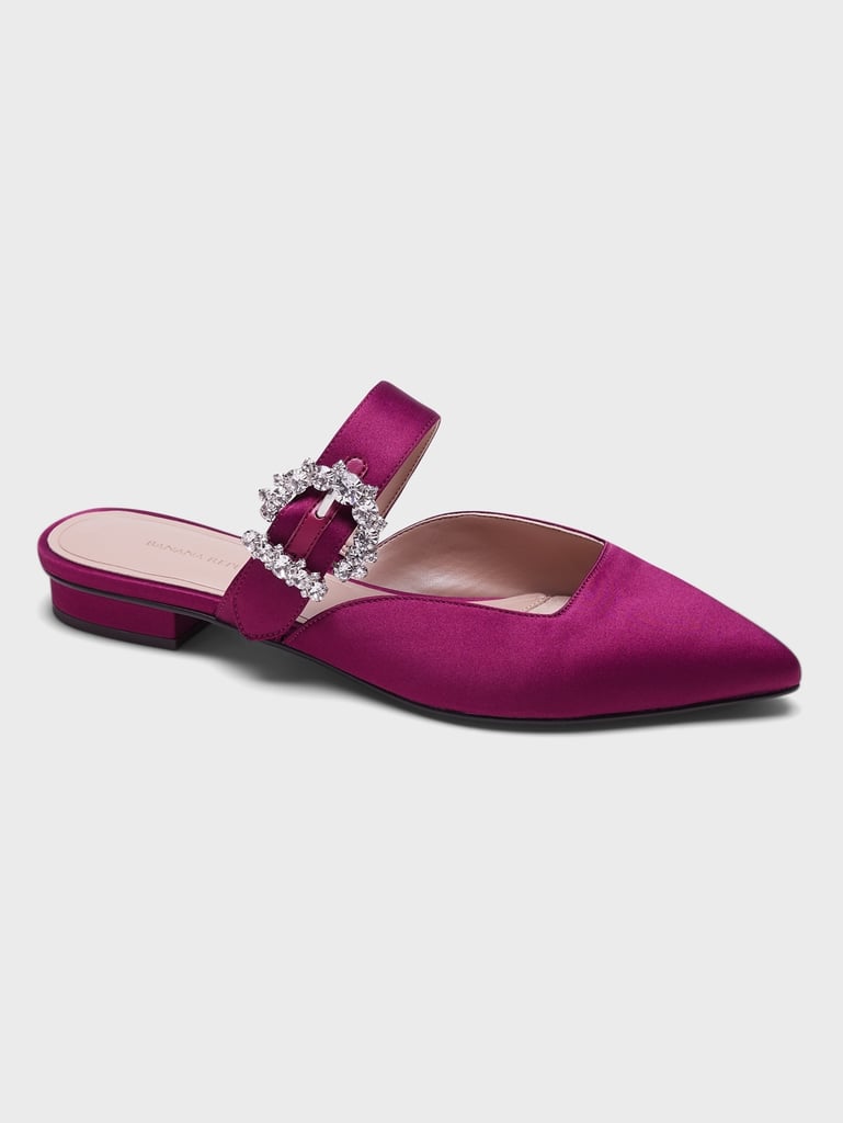 Satin Pointy-Toe Flat With Crystal Buckle