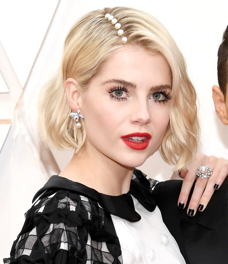 Lucy Boynton's Pearl-Embellished Side Part at the 2020 Oscars