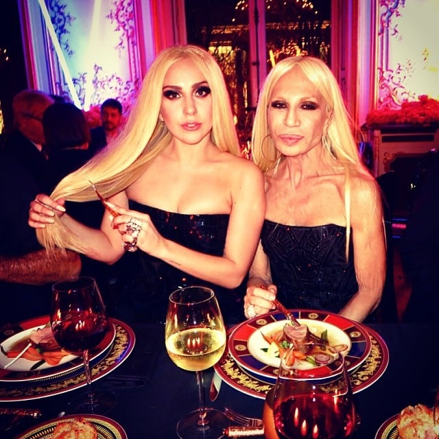 Lady Gaga and Donatella Versace were pretty much identical during a dinner after the designer's couture runway show.
Source: Instagram user derekblasberg