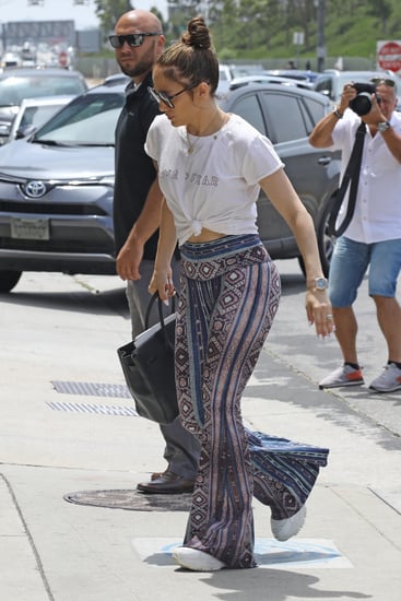 Jennifer Lopez's White T-Shirt and Printed Flared | POPSUGAR Fashion