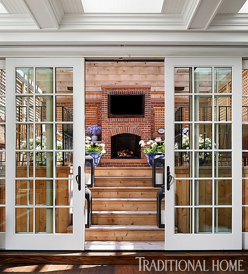 The kitchen opens up to the Rancics' deck area, which features a fireplace perfect for chilly Chicago nights. There are also heat lamps installed above the deck.