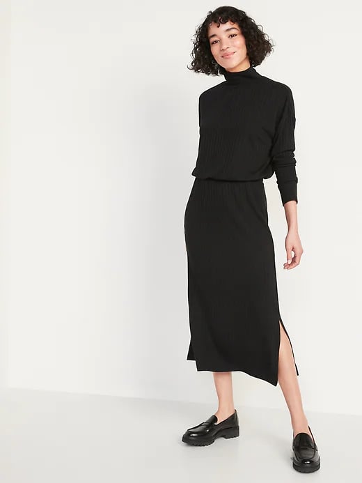 Old Navy Waist-Defined Rib-Knit Turtleneck Long-Sleeve Dress