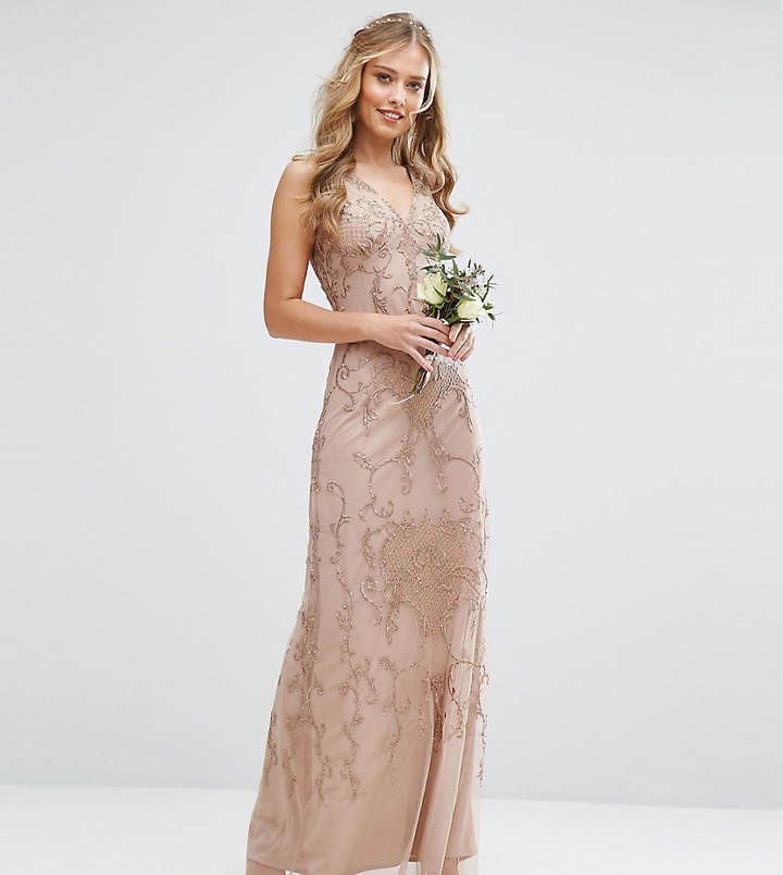 Maya Embroided Maxi Dress With Beading And V Plunge