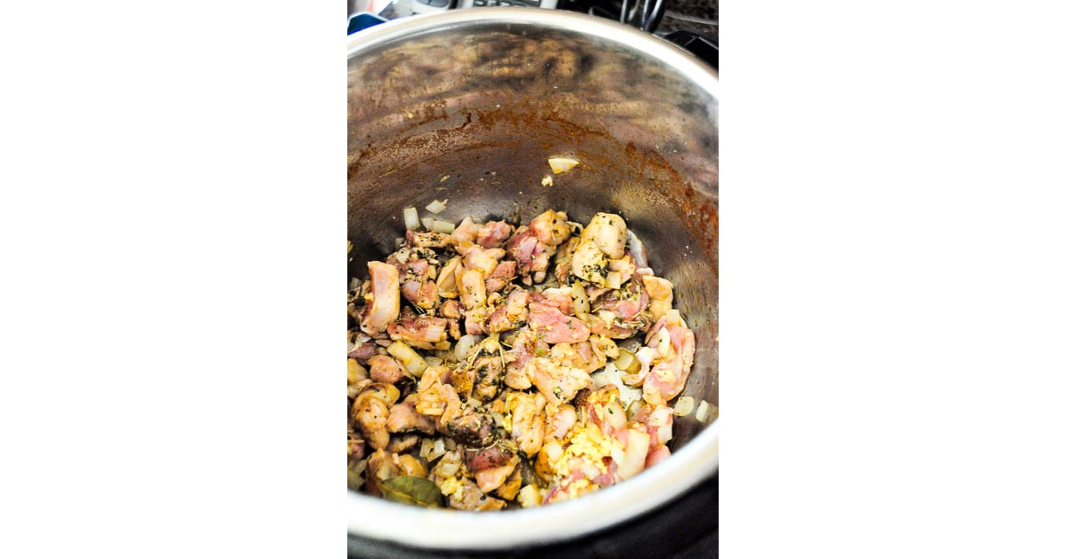 Sauté onions, garlic, and chicken.