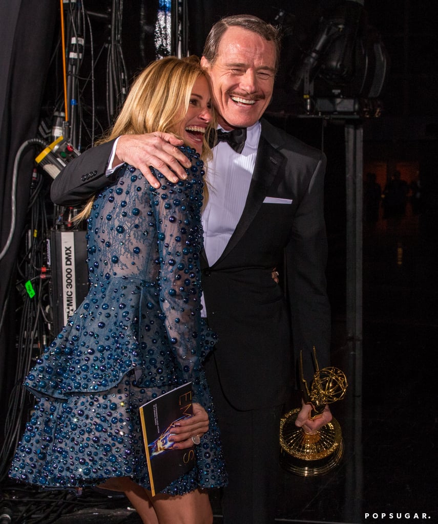 Julia Roberts congratulated Bryan Cranston backstage.