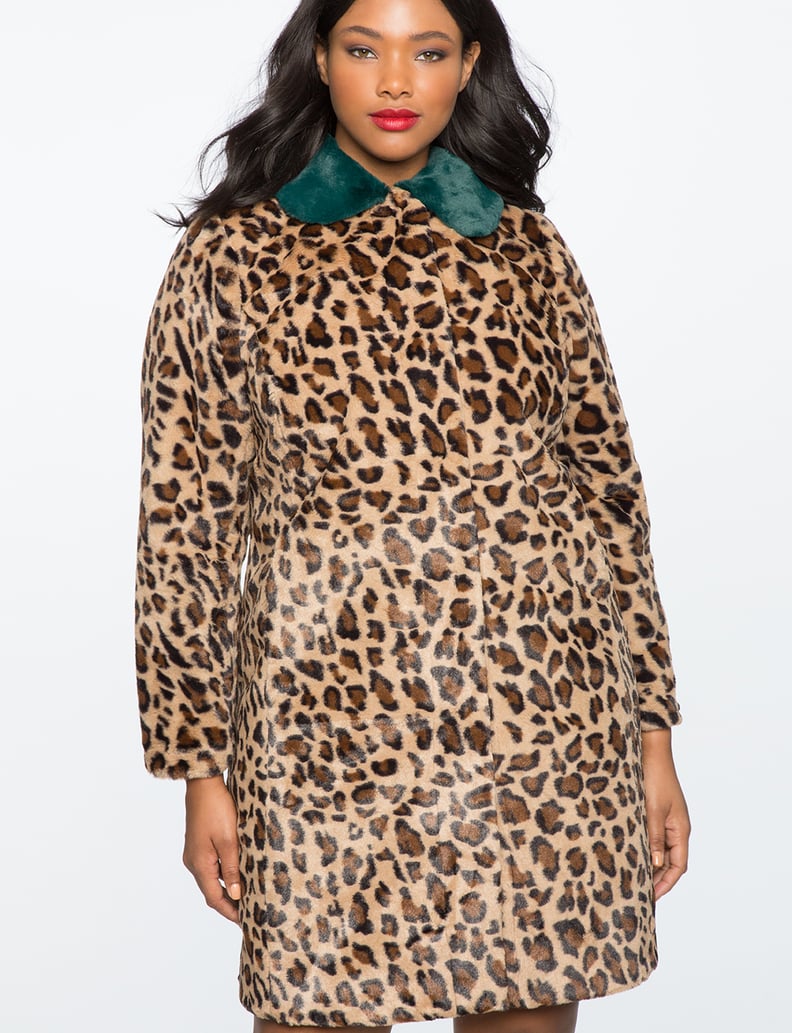 Eloquii Leopard Coat With Fur Collar