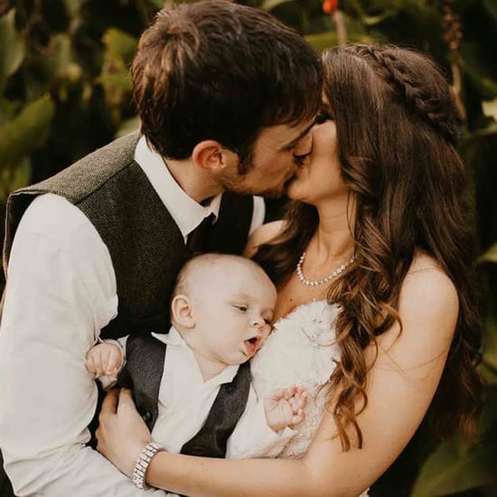 Baby Trying to Breastfeed in Mom's Wedding Photo
