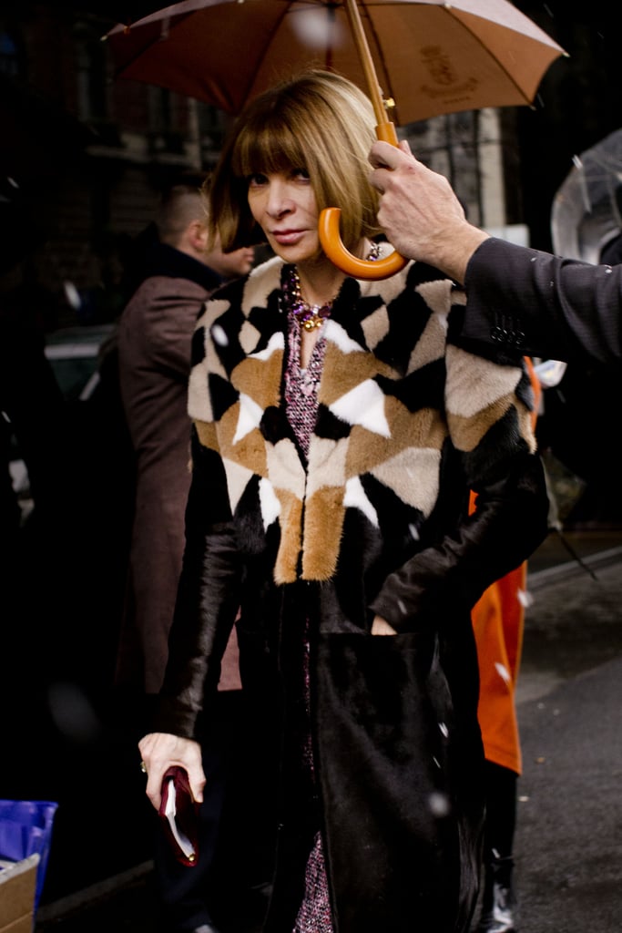 Anna Wintour donned a patchwork fur on her way into the shows.
Anna Wintour donned a patchwork fur on her way into the shows.
