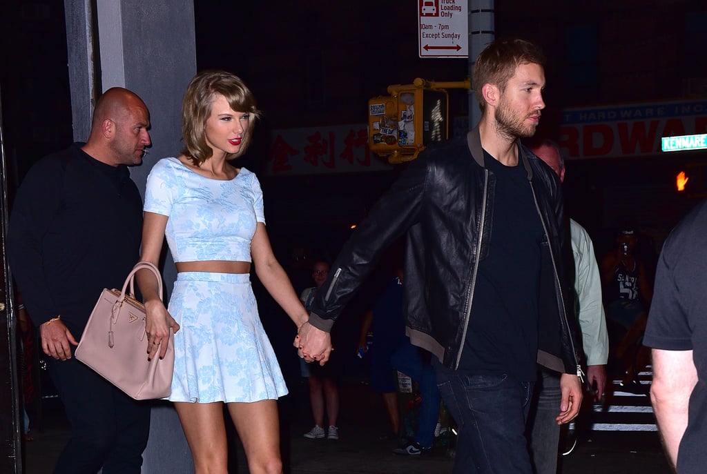 Taylor Swift Wearing Aqua Top and Skirt With Calvin Harris