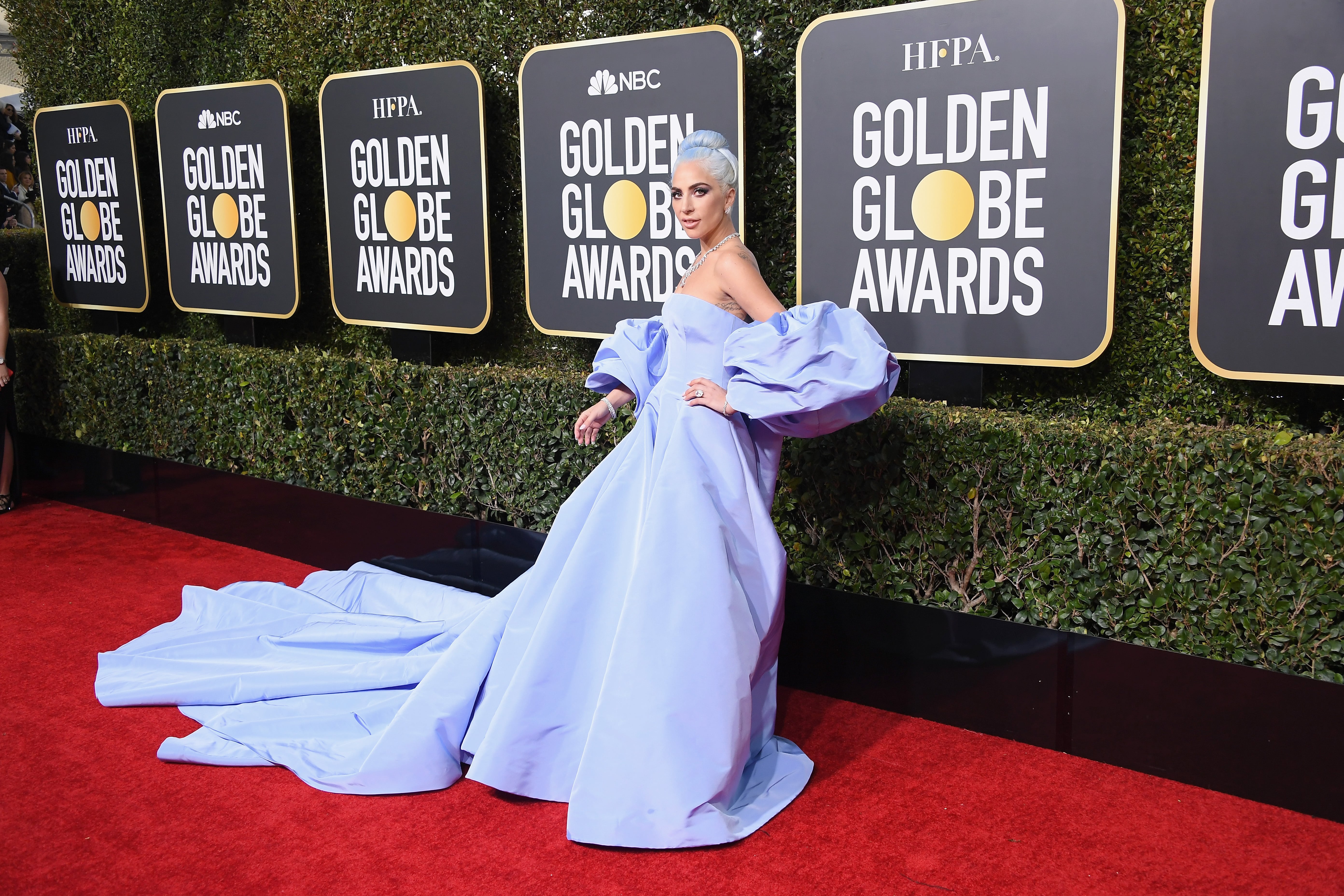 lady gaga judy garland dress Lady Gaga Honors Judy Garland's 'Star Is Born' Look with Golden Globes Gown
