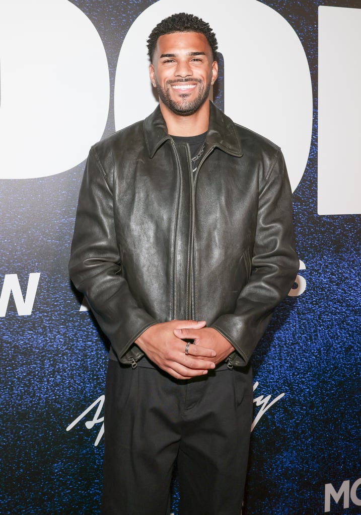 Jeremiah Brown took a slightly edgier approach to all-black styling, sporting a faded leather jacket, fitted top, and relaxed slacks. 
Shop the Look: All Saints Alkan Zip Up Two Tone Leather Jacket ($539, originally $719). Standard Cloth Jason Relaxed Pleated Trouser Pant ($59).