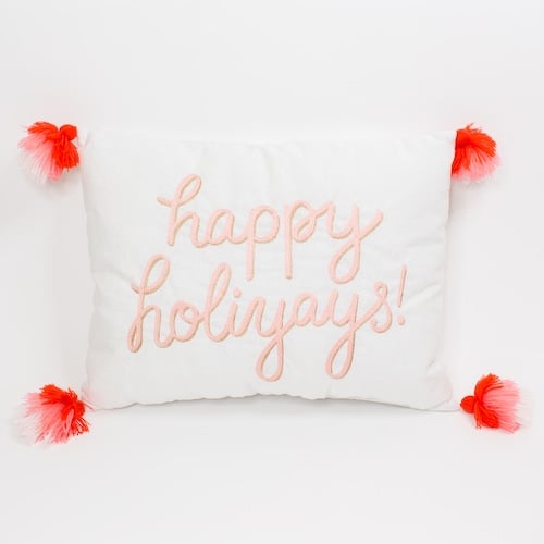 LC Lauren Conrad "Happy Holiyays" Pom-Pom Christmas Throw Pillow
