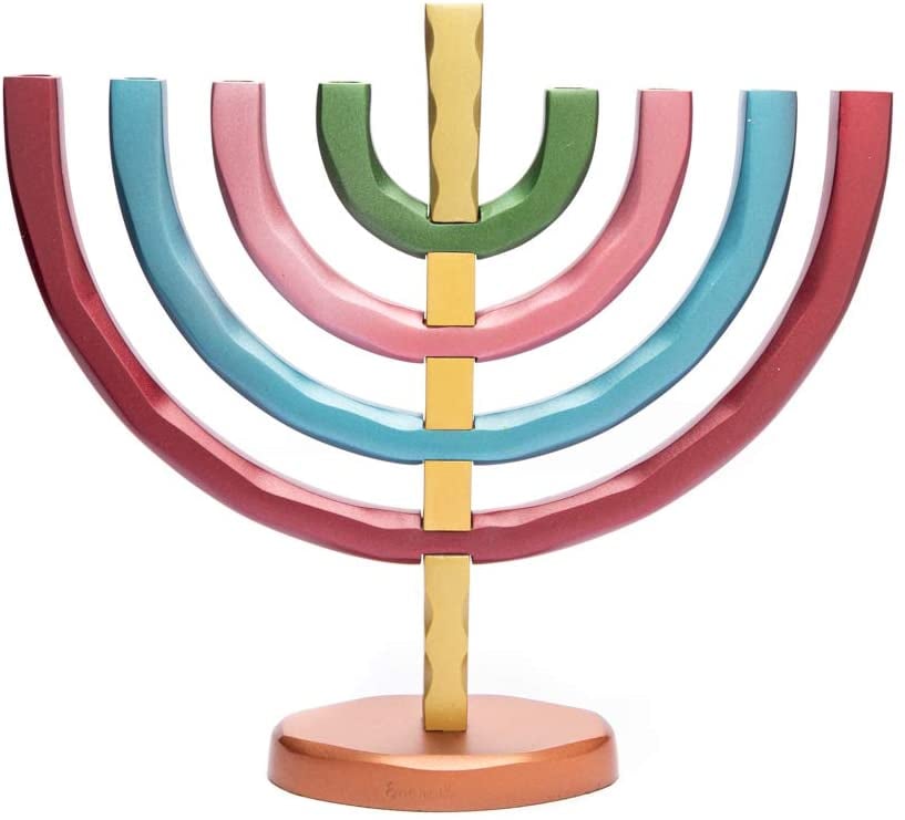A Colorful Menorah: World Of Judaica Yair Emanuel Anodized Aluminum Hanukkah Menorah