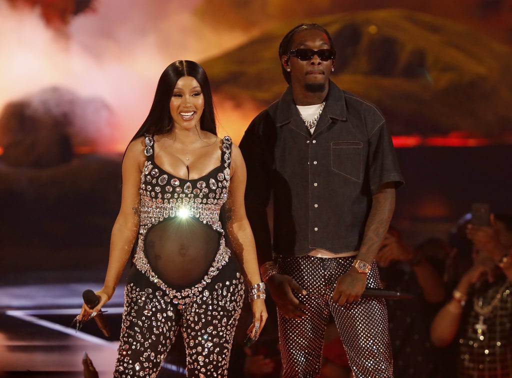 Cardi B Debuts Baby Bump Wearing a Sparkling Bodysuit