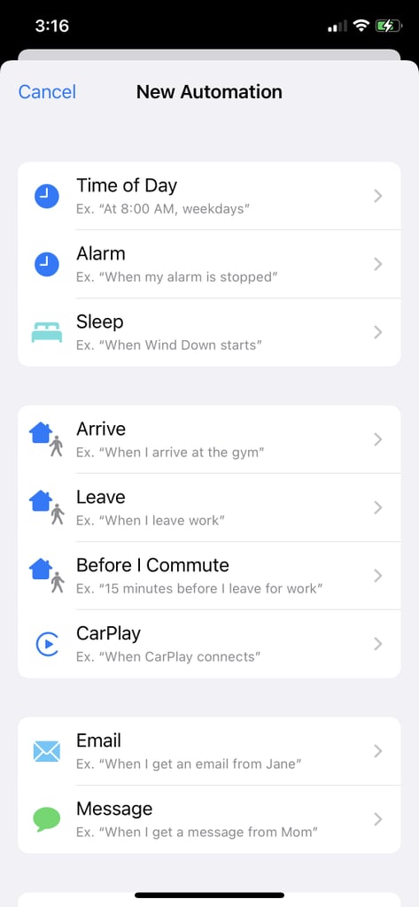 Select "Time of Day" at the Top of the New Page