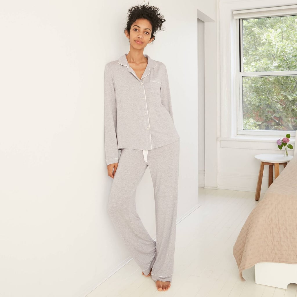 Stars Above Women's Beautifully Soft Notch Collar Top and Pants Pajama Set in Gray