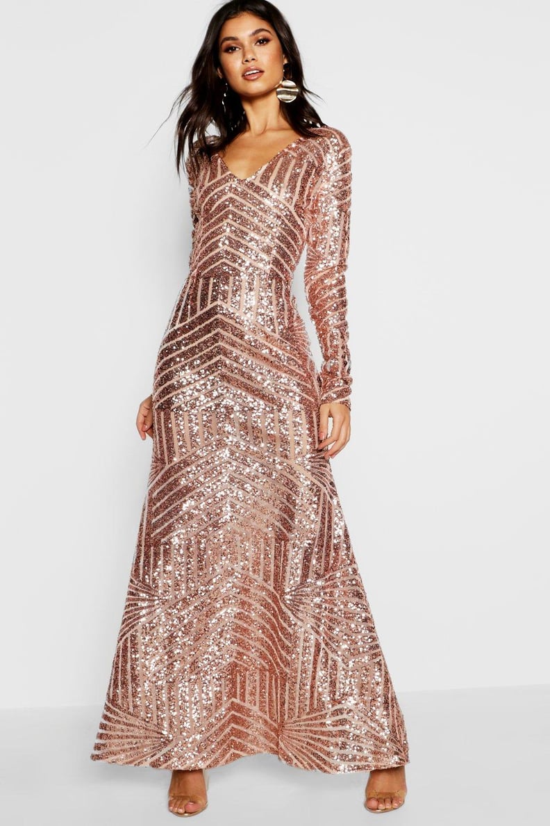 Boohoo Boutique Sequin & Mesh Maxi Dress