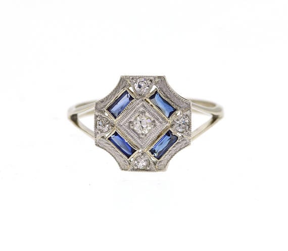 Etsy OurPersonalGoldsmith Vintage Art Deco Ring With Sapphire