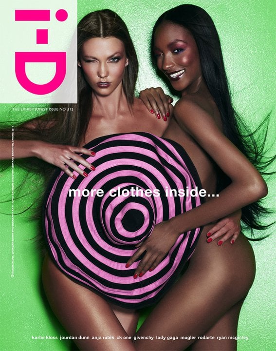 >> Karlie Kloss is growing up: she turned 18 last August, and it seems like she's comfortable showing more skin these days. She stripped down for the cover of i-D's Spring 2011 Exhibitionist Issue alongside her best friend Jourdan Dunn, holding a strategically placed hat, and inside the magazine there's more of the same — modest poses in no clothes or a convenient crop job.
"Jour Jour" and "Kar," as they call each other ("We're too lazy to say each other's full name!" Kloss says) — or "Jourlie," which Dunn explains is what "people call us when we're together," also gave an interview together. Among the things we learned:
They share a birthday: "I was born Aug. 3, 1992," Kloss says, "and Jourdan was born Aug. 3, 1990. We're birthday twins."
They're both serially late: "Our call time [for the i-D shoot] wasn't until 4 pm," Kloss says, "so we spent the day apartment hunting in New York. Then had a bite to eat at a little diner before heading to the shoot. We still ended up being 25 minutes late! Both of us have serious problems being on time…"
Karlie's favorite part of her body: "Karlie is obsessed with her bum," Dunn says. "She loves it."
Jourdan is no longer with the father of her son, who was arrested a year ago: "Last year was a tough year for me. I went through a lot with my personal life but thank goodness my Mum was there for me every step of the way. I'm now not scared of being a single mother."
Jourdan didn't have to diet, post-baby: "To be honest, I didn't work out or follow an eating plan. I was loving my new body so much I was trying my hardest to keep the baby weight on! I breast fed for nine months though and people say breast-feeding helps you lose weight."
Karlie wants a big family: "[My longterm dreams are] to go to medical school and start a big family of my own… I want five boys!"
Jourdan loves her some fried chicken: "I've been known to turn up to a show with KFC! I don't care. If I need to eat, I'm gonna eat."
Jourdan's son, Riley, has sickle cell disease: "The hardest thing is not knowing if Riley is just miserable or if he's in pain and having a crisis. Last December he had his first crisis, and he was submitted to hospital for a blood transfusion. It was the scariest thing. All I wanted to do was take the pain away… I felt helpless as a mother. But now we have experienced his first crisis we are more prepared and know what to look out for."
Jourdan's most fun night ever involved Abbey Lee Kershaw getting locked in a bathroom: "We went to the Versace party in Milan with Abbey Lee. Abbey got locked in the toilets for an hour and we couldn't get her out! I will never forget that."