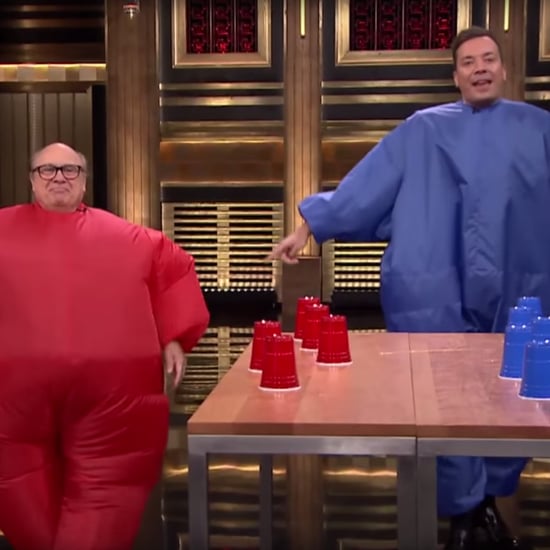 Jimmy Fallon and Danny DeVito Inflatable Flip Cup Video