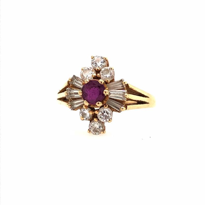 Etsy Ruby and Diamond 14k Yellow Gold Flower Ring