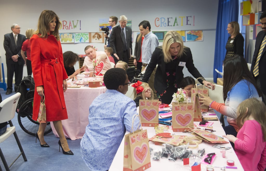 Melania Trump Red Calvin Klein Coat on Valentine's Day