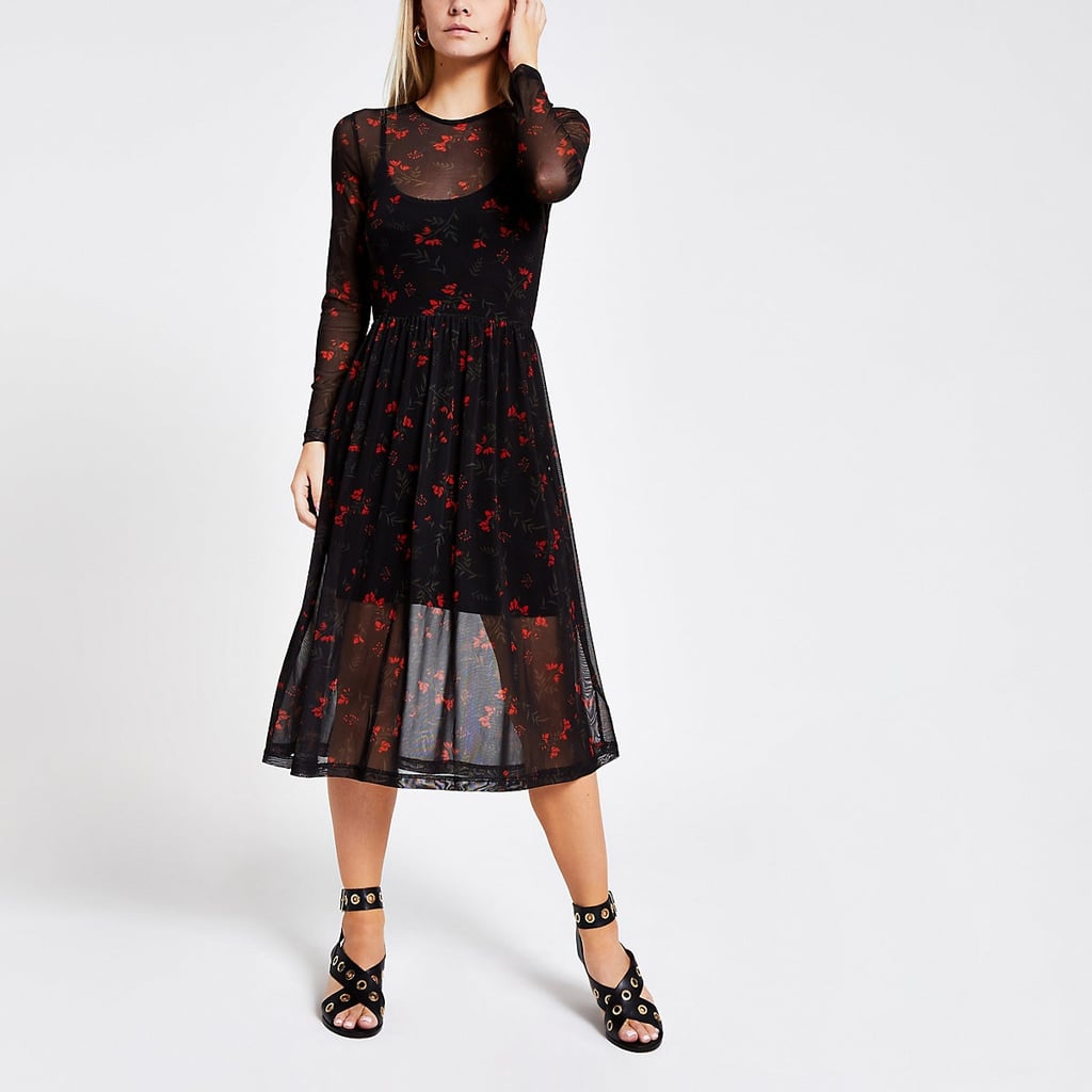 River Island Black Floral Mesh Dress