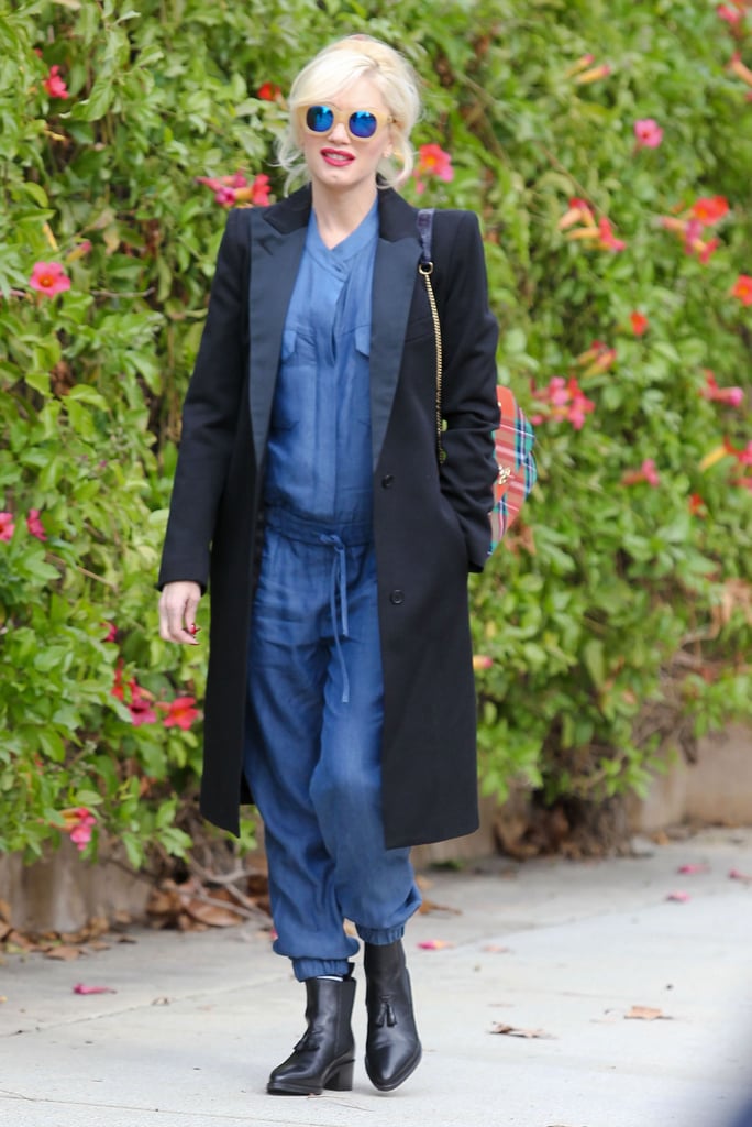 She might've been pushing the envelope with her Hatch denim jumpsuit, but that Smythe coat was all business! The sharp lapels were in line with a tuxedo blazer, though this version reached down to hit at the knee.