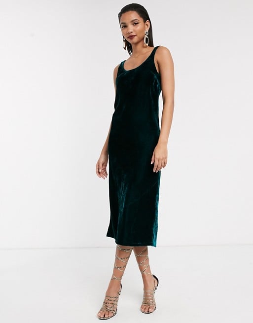 ASOS Design Velvet Scoop Neck Midi Slip Dress