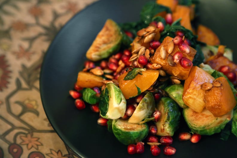 Butternut Squash, Brussels Sprouts, Kale, and Pomegranate Mason Jar Salad