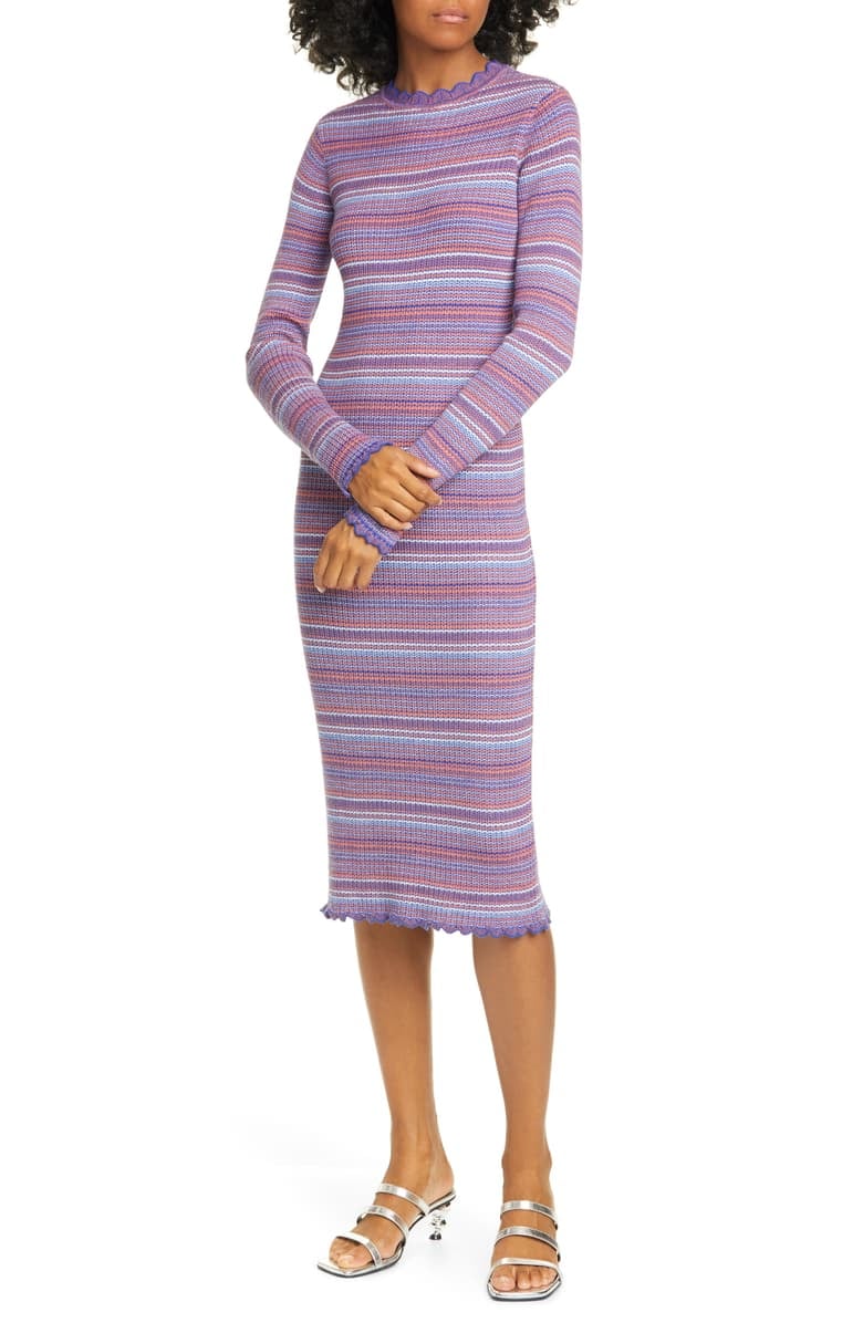 Stine Goya Tinita Stripe Long Sleeve Wool Blend Dress