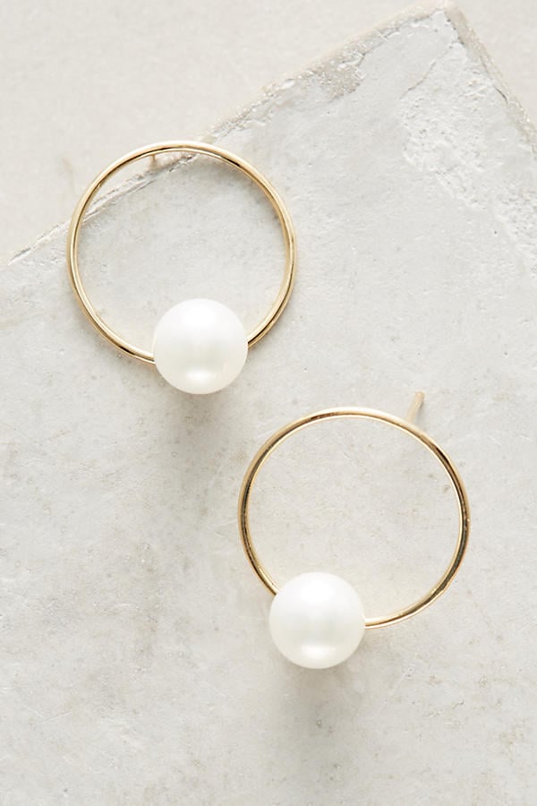 Anthropologie Delicate Pearl Hoop Earrings