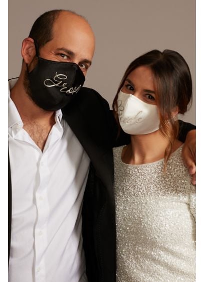 Embroidered Script Bride and Groom Face Mask Set