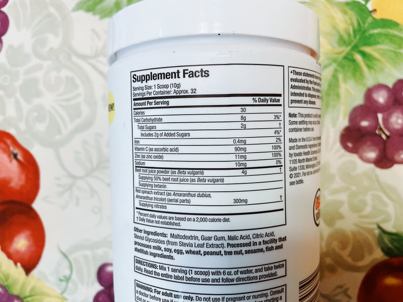 Nutrition facts for Purely Inspired Healthy Beets+ Superfood Powder