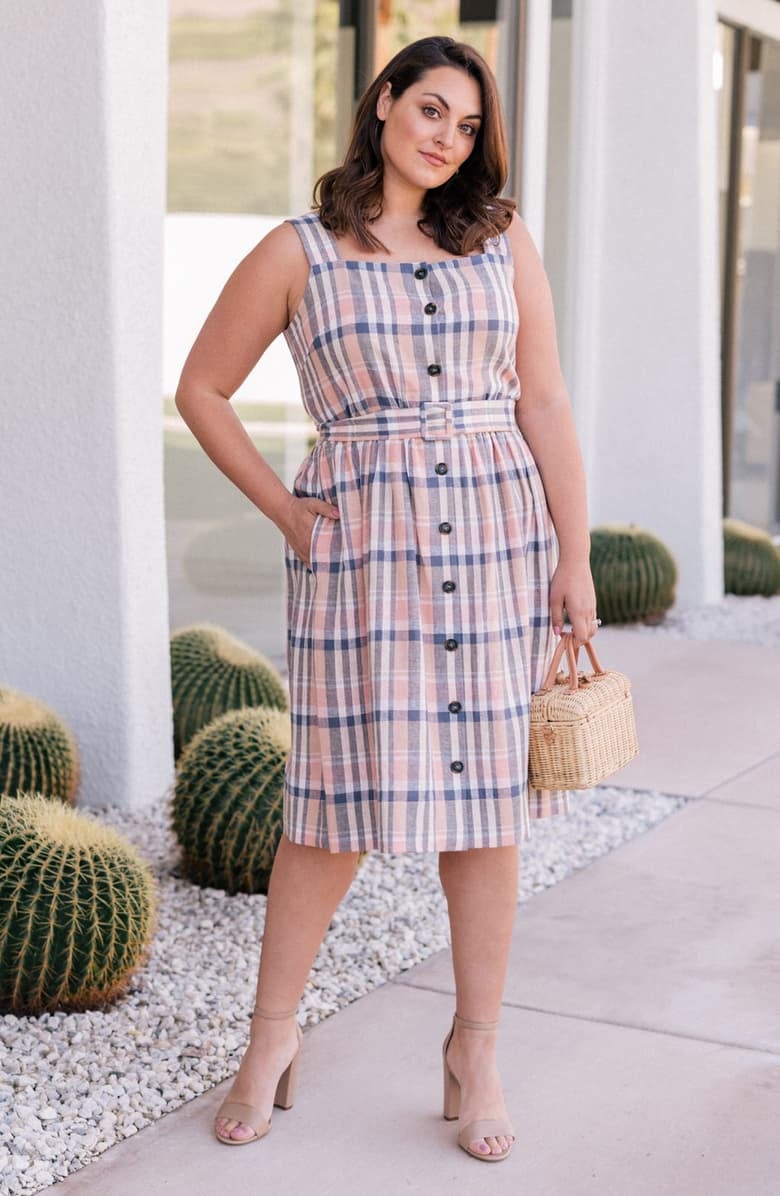 Gal Meets Glam Collection Peyton Belted Linen Blend Sundress